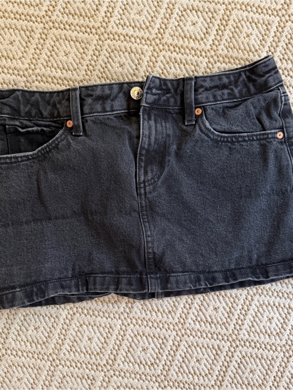 Mango Black Washed Denim Mini Skirt, XS